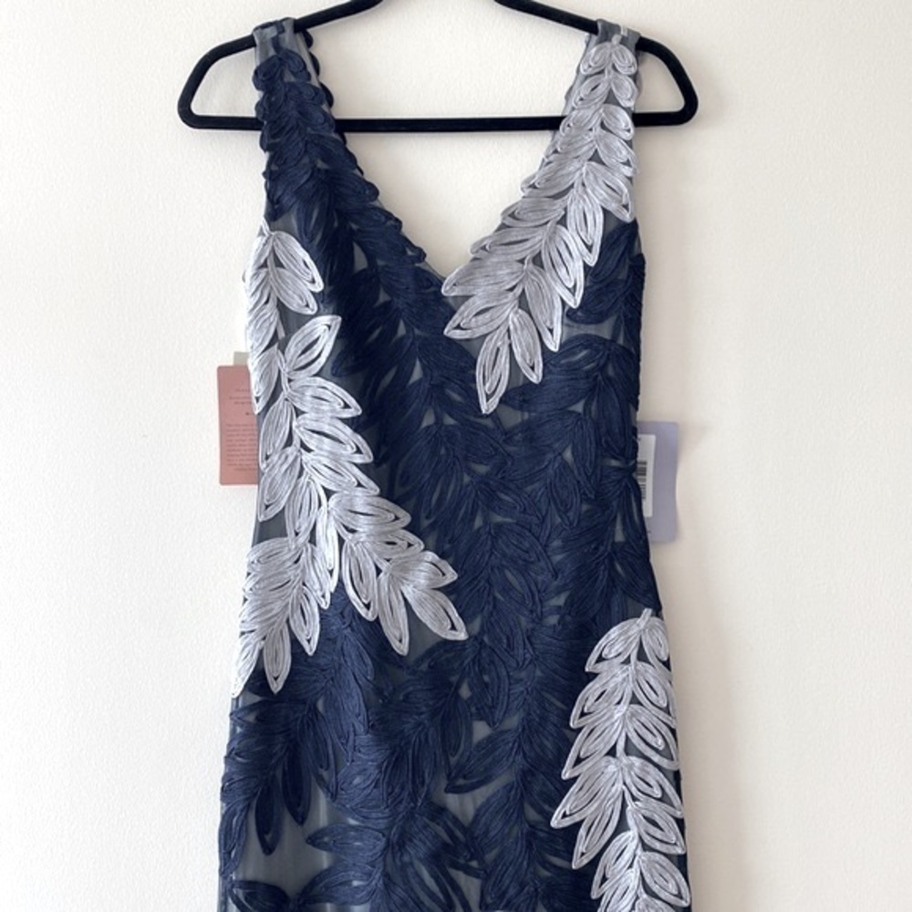 JS Collections Soutache Embroidered Leaf Gown in Navy/Cloud - Picture 9 of 16